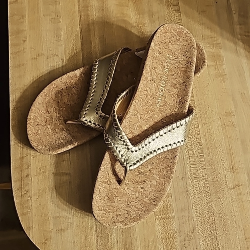 Jack Rogers Metallic Gold Cork Thong Sandals